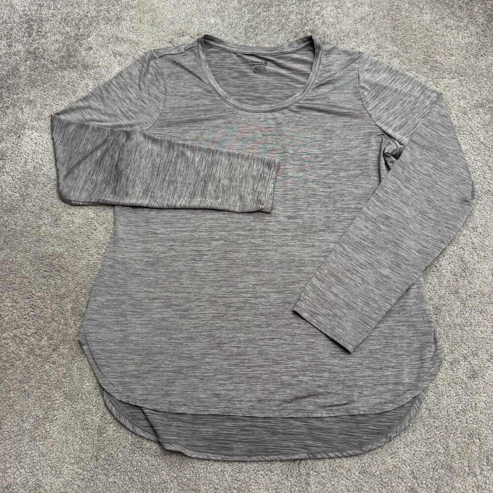 Reebok Space Dye Long Sleeve Active Athletic Top Womens XL Grey Thumb Holes